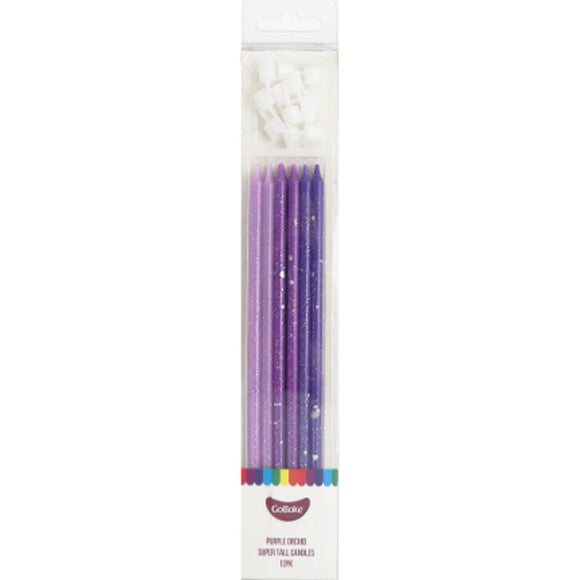 GoBake Candles Super Tall 18cm Ombre Purple Orchid 12/Pack