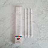 GoBake Candles Super Tall 18cm White Silver Splatter 12/Pack