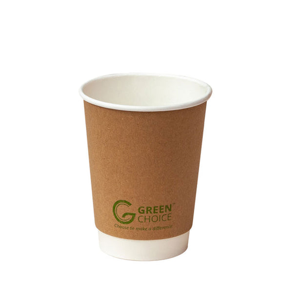green choice brown smooth double wall plastic lined coffee cup with green choice printed 