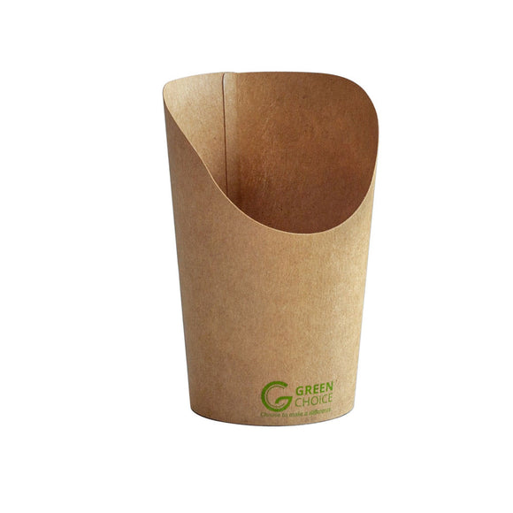 green choice brown Kraft chip cup with green choice print on bottom