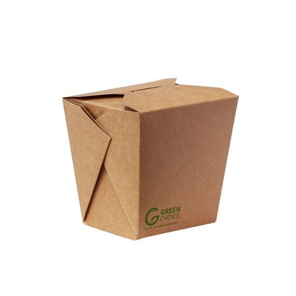 Green Choice 26oz brown Kraft takeaway noodle box with pla plant based lining 50/pack