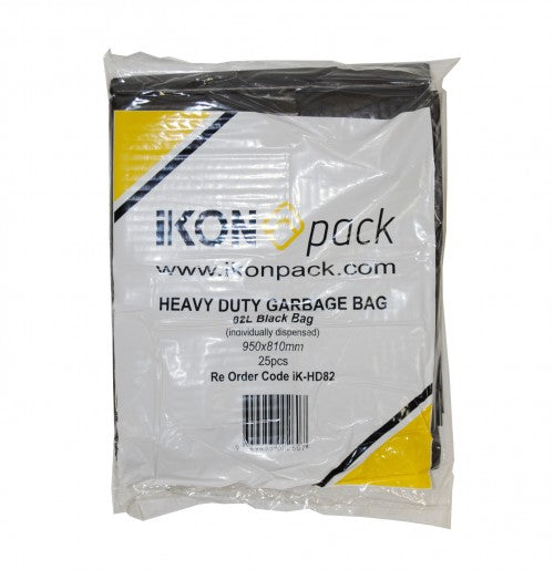 IKON Heavy Duty Rubbish Bin Liners Black - 82 Litres |  25/Pack