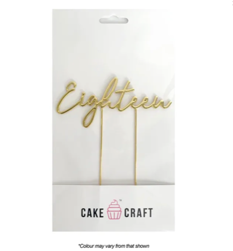 Cake Craft Eighteen 18 Metal Cake Topper Gold 12cm