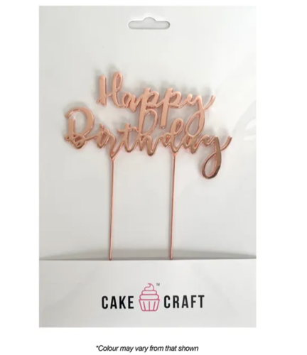 Cake Craft Happy Birthday Style #1 Metal Cake Topper Rose Gold 12cm