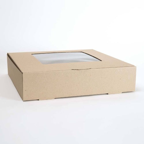Corrugated Natural Brown Window Cake Box 10x10x4 Inch Tall (255x255x102mm Tall)
