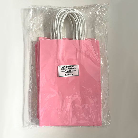 Pink Paper Bag with White Twist Handle #1 210x150x80mm 12/Pack