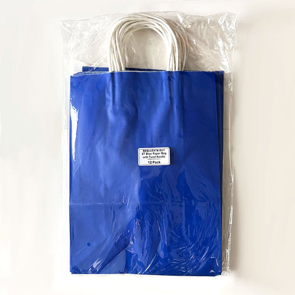 Blue Paper Bag with White Twist Handle #7 250x335x120mm 12/Pack
