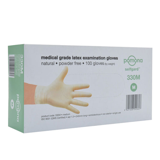 Pomona Medical Grade Latex Examination Powder Free Gloves Medium | 100/Pack