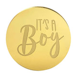 round gold mirror topper with its a boy