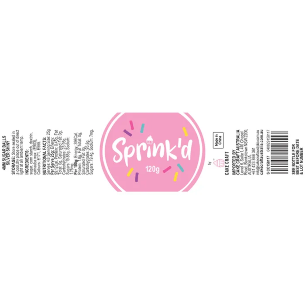 Sprink'd Silver Shiny 4mm Sugar Balls Nutritional Information
