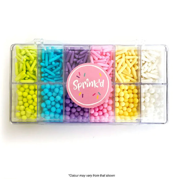 Sprink'd Bento Mix floss pastel sprinkles rods and sugar balls white, pink, purple, yellow, green and blue