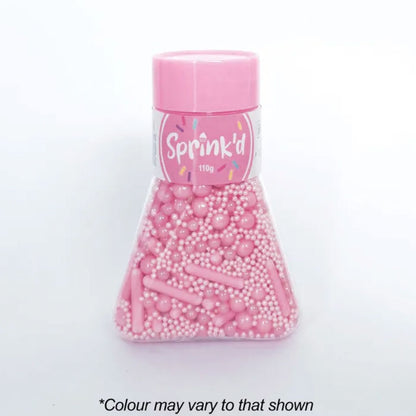 sprink'd matte pink sprinkle mix with matte and shiny pink sprinkle sugar balls and rods in a easy to use jar with pink lid