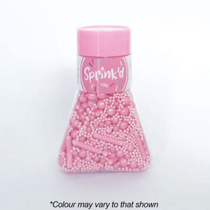 sprink'd matte pink sprinkle mix with matte and shiny pink sprinkle sugar balls and rods in a easy to use jar with pink lid
