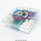 sprink'd mermaid themed bento sprinkle mix box on side angle with blue, teal, purple, silver & white sprinkles