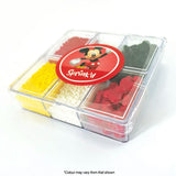 Sprink'd Mickey Mouse themed bento sprinkle mix box on side angle with yellow, white, black & red sprinkles