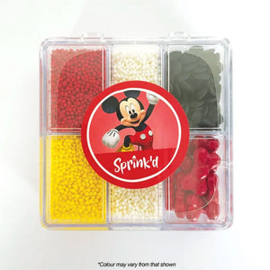 Sprink'd Mickey Mouse themed bento box with assorted yellow, black, red & white sprinkles