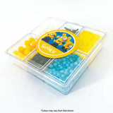 sprink'd avengers themed bento sprinkle mix box on side angle with green, white, blue, black & yellow sprinkles