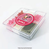 sprink'd Minnie Mouse themed bento sprinkle mix box on side angle with pink white, black & red sprinkles