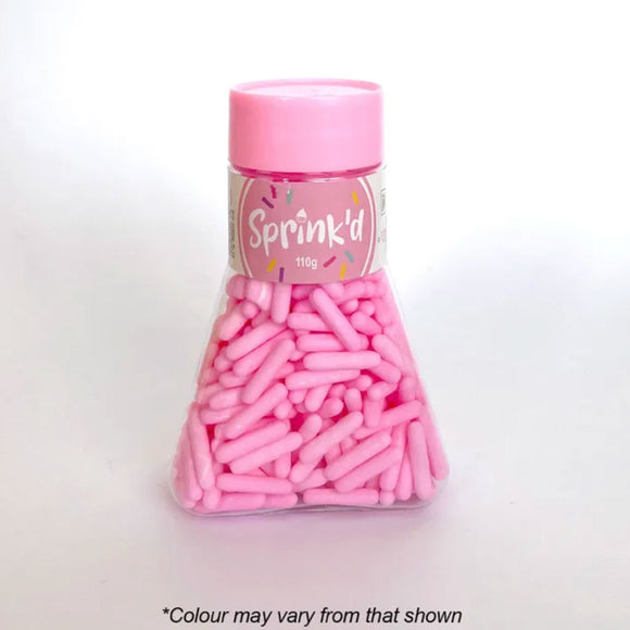 Sprink'd Light Pink 3.8mm floss rods sprinkles in a triangular easy to use jar with pink lid