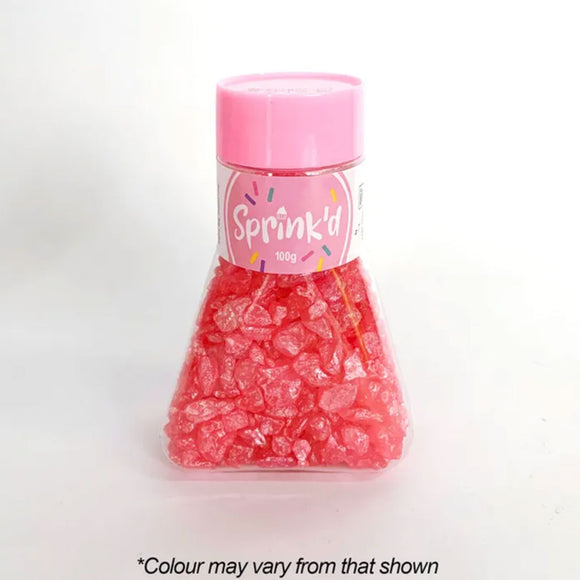 Sprink'd Pink Geode rock sprinkles in easy to use triangular shaped jar with pink lid