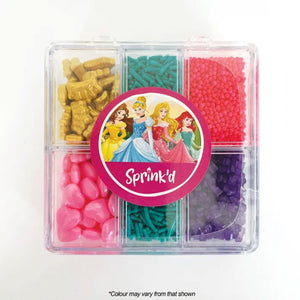 Sprink'd Princess themed bento box with assorted gold, pink, teal & purple sprinkles