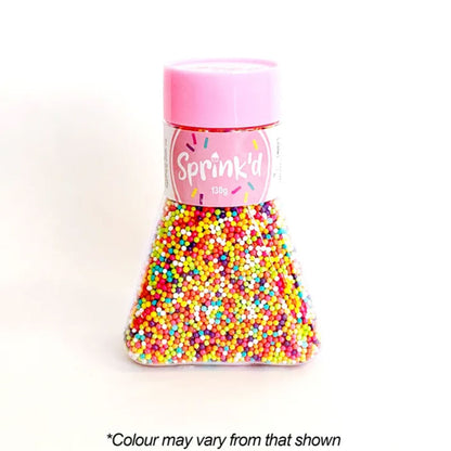 Sprink'd 2mm Rainbow Colour Sugar Balls in easy to use triangle shaped jar 