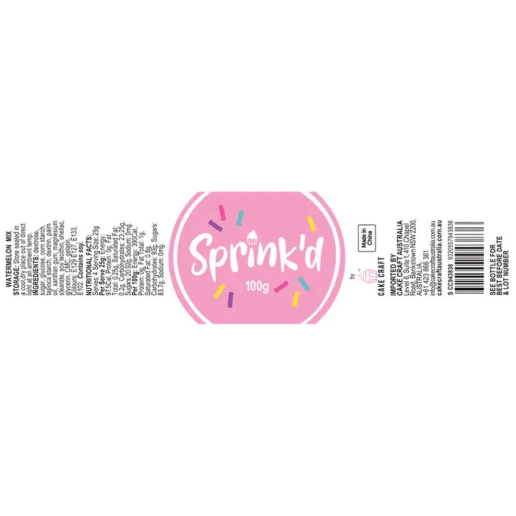 Sprink'd Watermelon Sprinkle Mix Nutritional information label