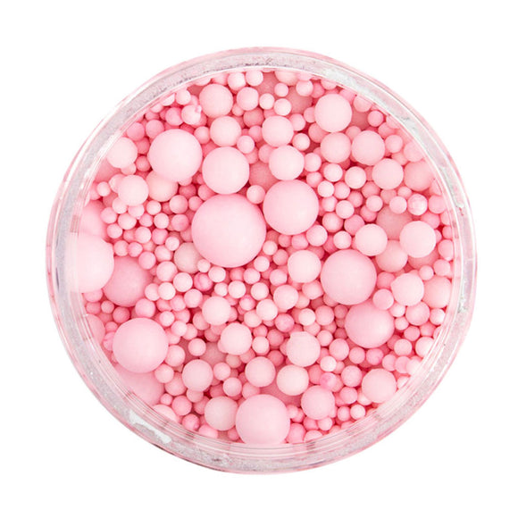 sprinks bubble bubble pastel pink sprinkle mix of assorted sizes matte pink sugar balls in a in a round jar
