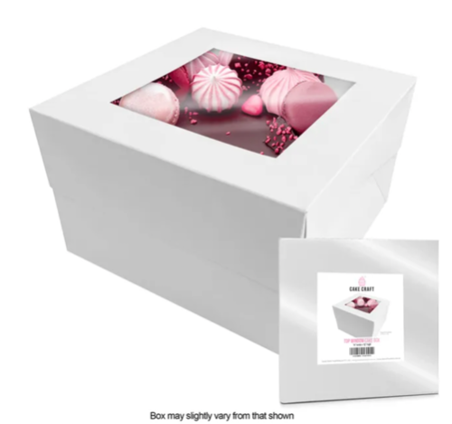 Cake Craft Top Window White Standard Cake Box 14x14x12 Inch Tall. Separate Base & Lid
