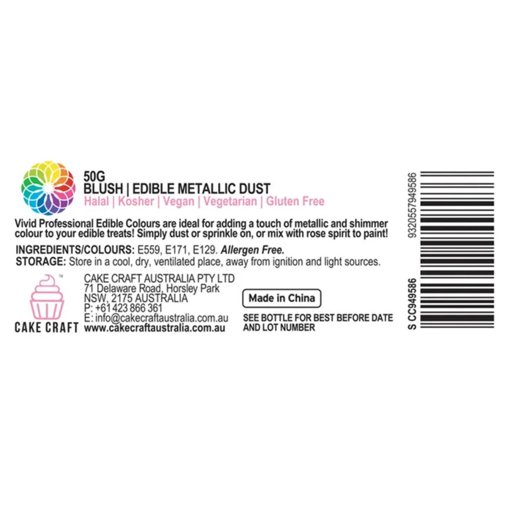 Vivid Blush Pink Edible Metallic Dust Information label