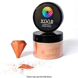 Vivid Copper Edible Metallic Dust in pot with dust sprinkled in front and diamond painted to show colour