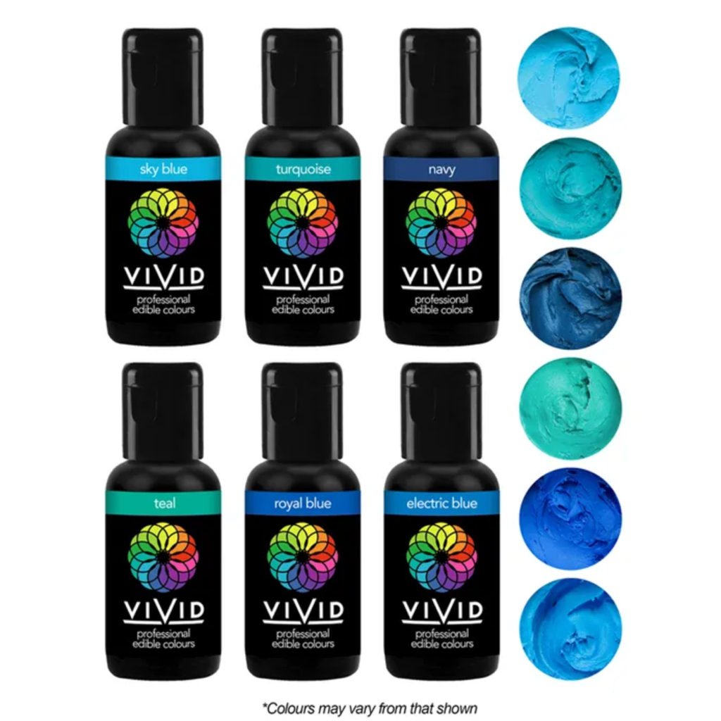 Vivid Ocean 6 Pack Gel Food Colours 6 x 21g (Sky Blue, Turquoise, Navy, Teal, Royal Blue, Electric Blue)