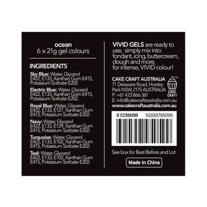 Vivid Ocean 6 Pack Gel Colours 6 x 21g
