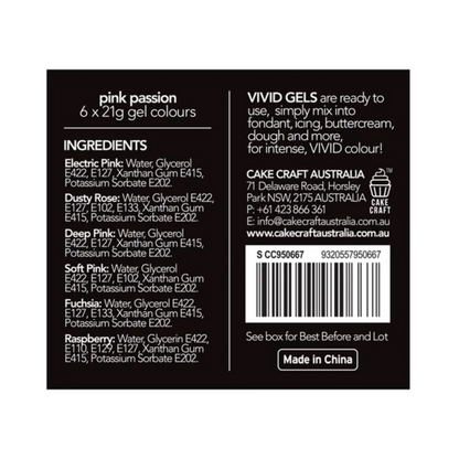 Vivid Pink Passion 6 Pack Gel Colours 6 x 21g