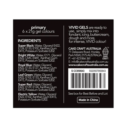 Vivid Primary 6 Pack Gel Colours 6 x 21g | BB 10/25