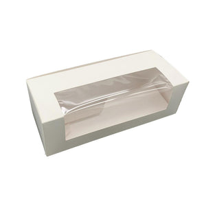 white 10 inch long cake loaf box with window 